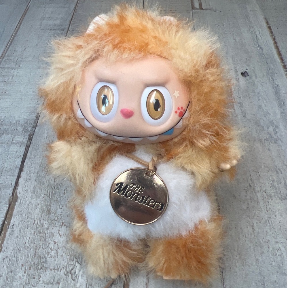 Pop Mart The Monsters Labubu Plush Doll Orang White Striped Art Toy 6.5 Inch Art